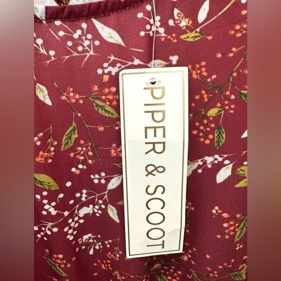 PIPER & SCOOT | Burgundy Floral Midi Dress NWT | Size Large - Picture 6 of 8